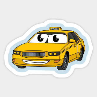 Cute yellow taxi fun cartoon illustration Sticker